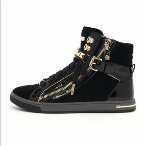 Michael Kors gold studded high top black sneakers